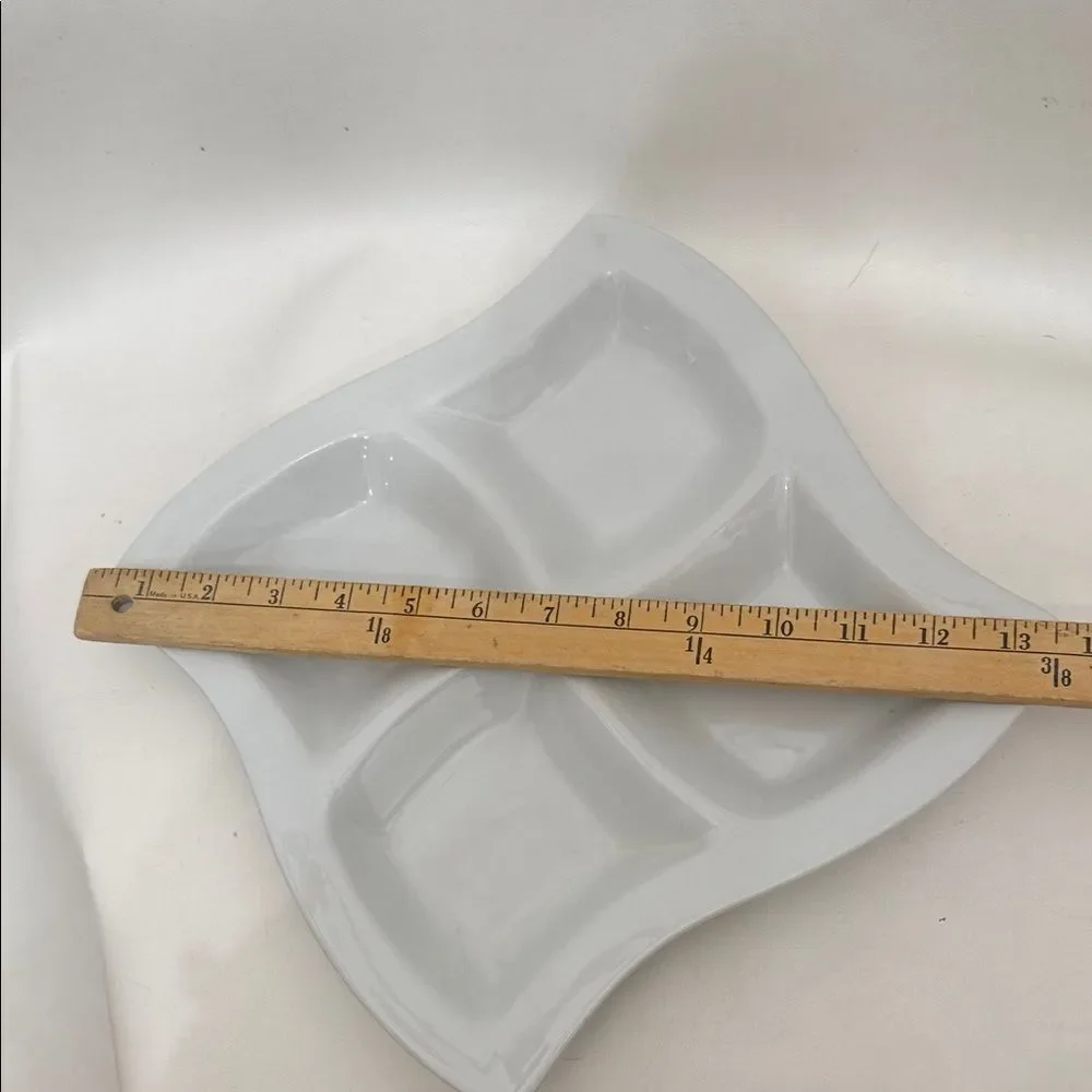 Pier 1 White Wavy Porcelain Quadruple Four Section Serving Platter 10 In Heavy